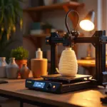 3D-принтер печатает тонкостенную спиральную вазу в домашней мастерской