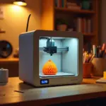 Компактный 3D-принтер Bambu Lab A1 Mini в домашней мастерской печатает мелкий бытовой предмет