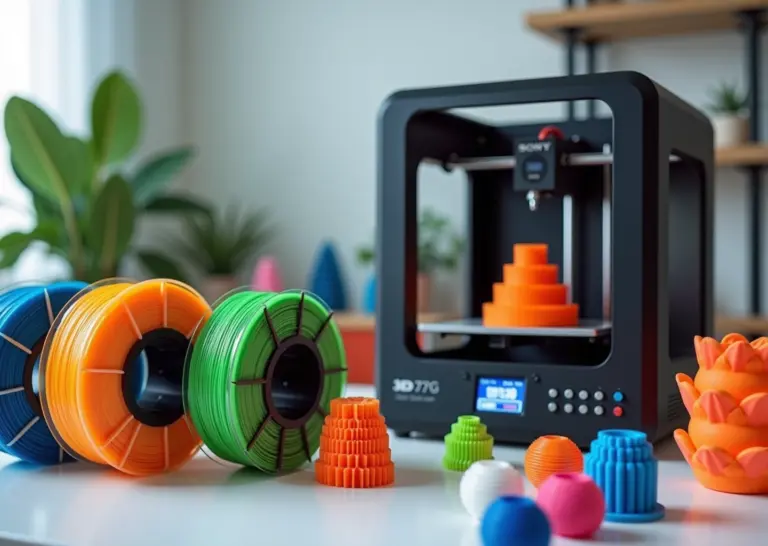 Рабочее место для домашней 3D-печати с катушками PLA, ABS и PETG и 3D-принтером